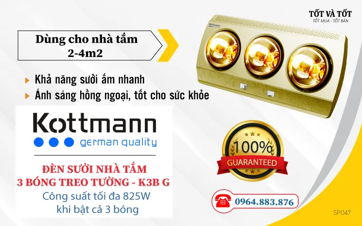 Đèn sưởi nhà tắm loại 3 bóng K3B - G